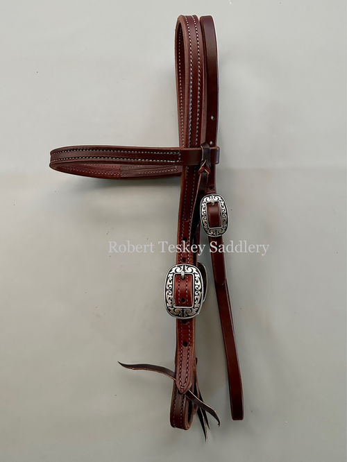 Browband Western Headstall With Throat Latch And Basic Oval Brass Buckles In Width