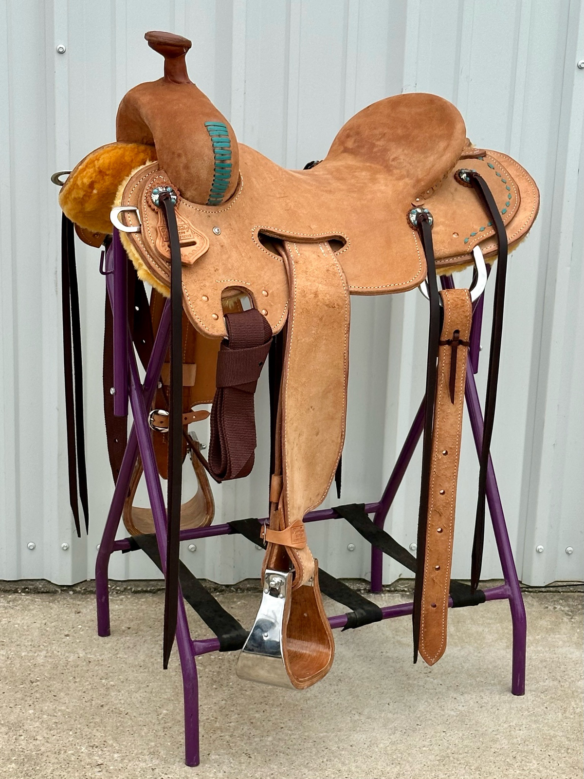 Robert Teskey Strip Down Ranch Roping Saddle with a 16- inch Seat Turquoise Lace