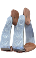Aluminum Engraved Stirrups With A Width Leather Wrapped Treads