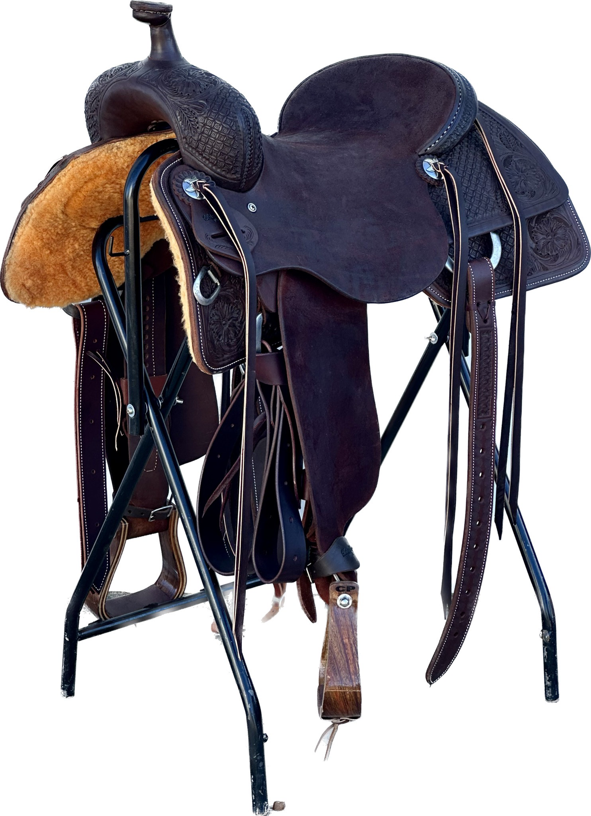Robert Teskey Elite CowHorse Saddle with a 16- inch Rough Out Seat in Darkest Oiled Finish 020325