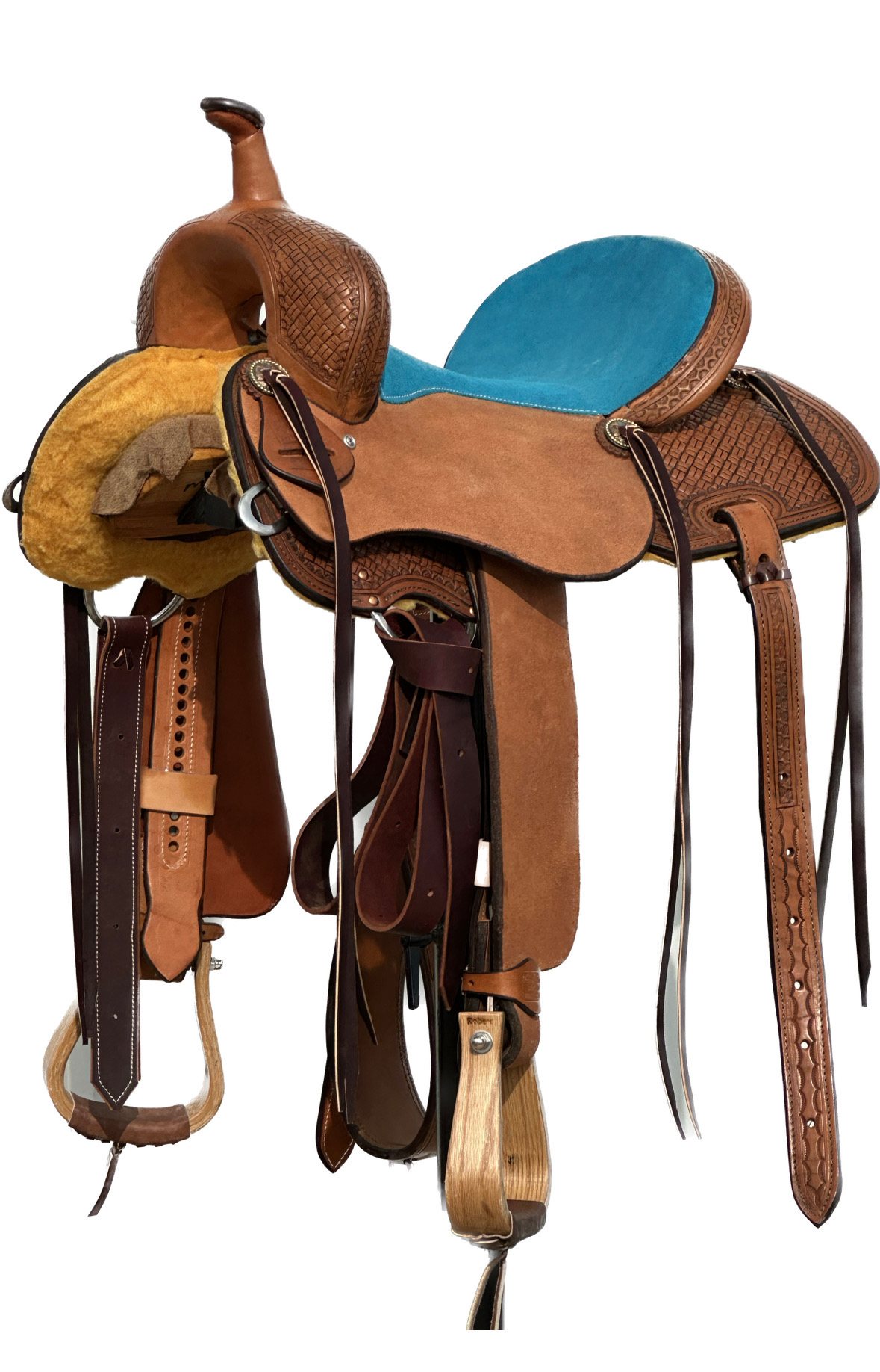 Robert Teskey Barrel Horse Saddle with a 15- inch Padded Turquoise Seat