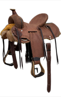Heart O Texas Kid’s Saddle with a 12- inch Rough Out Seat Snake Border In Medium Dark Finish 050125