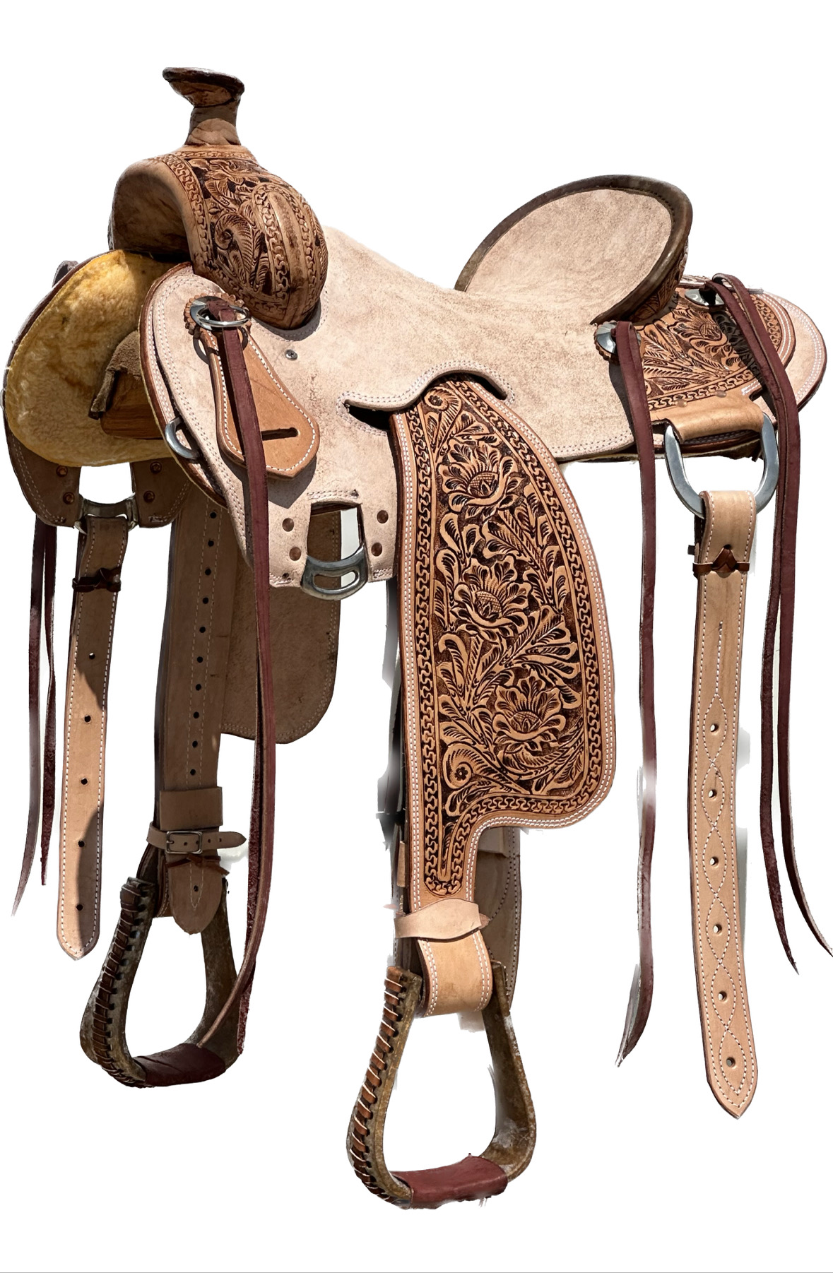 Heart O Texas Will James Roping Horse Saddle with a 16- inch Rough Out Seat in Light Oil Finish 052225